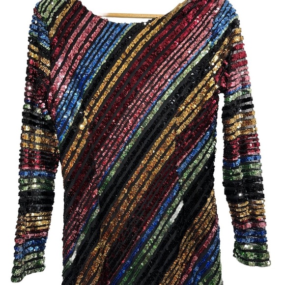 ALCOOLIQUE Sequin Mini Dress Multicolor Rainbow Size 12 Holiday Cocktail Party - Picture 9 of 16